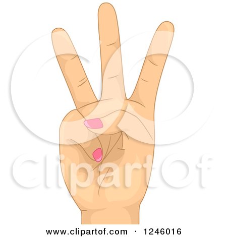 Clipart of a Caucasian Woman's Hand Holding up Three Fingers - Royalty Free Vector Illustration by BNP Design Studio