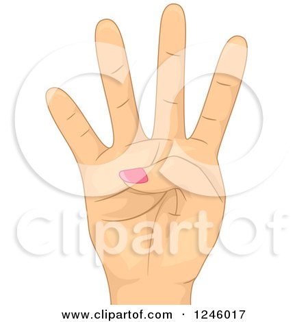 Clipart of a Caucasian Woman's Hand Holding up Four Fingers - Royalty Free Vector Illustration by BNP Design Studio