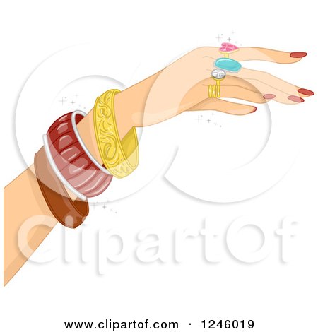 Clipart of a Caucasian Woman's Hand Modeling Jewelry - Royalty Free Vector Illustration by BNP Design Studio