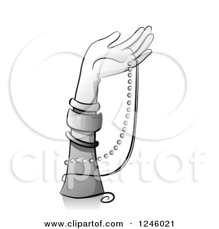 Clipart of a Grayscale Hand with Jewelry - Royalty Free Vector Illustration by BNP Design Studio