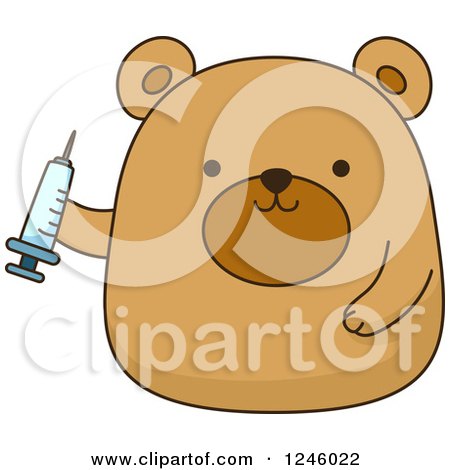 Clipart of a Brown Bear Doctor Holding a Syringe - Royalty Free Vector Illustration by BNP Design Studio
