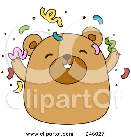 Clipart of a Brown Bear with Party Confetti - Royalty Free Vector Illustration by BNP Design Studio