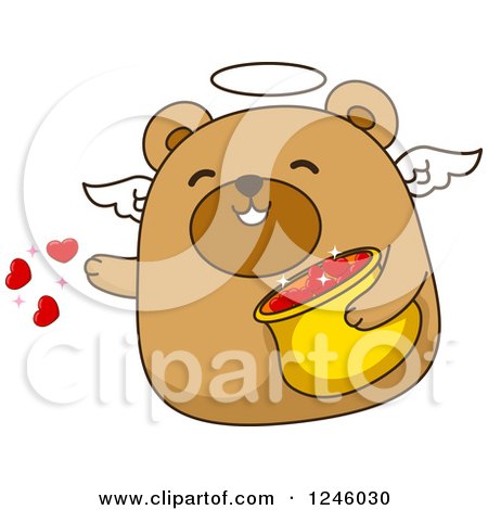 Clipart of a Brown Bear Cupid Tossing Hearts - Royalty Free Vector Illustration by BNP Design Studio