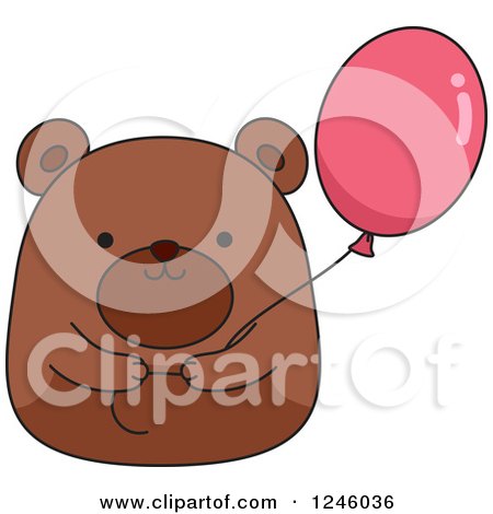 Clipart of a Bear Holding a Pink Party Balloon - Royalty Free Vector Illustration by BNP Design Studio