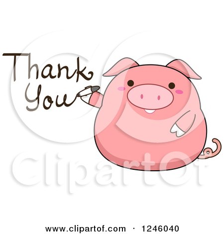 Clipart of a Pink Pig Writing Thank You - Royalty Free Vector Illustration by BNP Design Studio