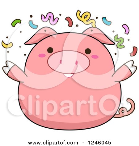 Clipart of a Pink Pig with Party Confetti - Royalty Free Vector Illustration by BNP Design Studio