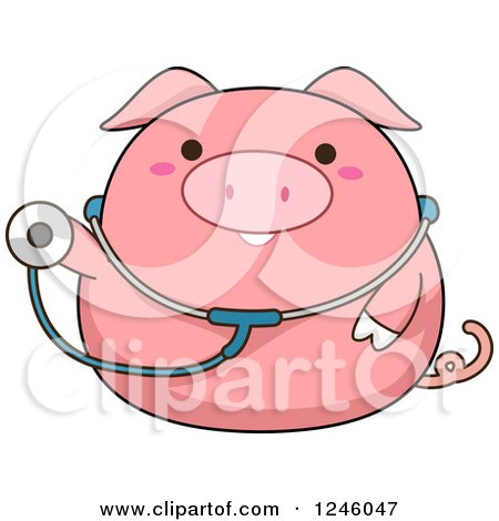 Clipart of a Pink Pig Doctor Holding out a Stethoscope - Royalty Free Vector Illustration by BNP Design Studio