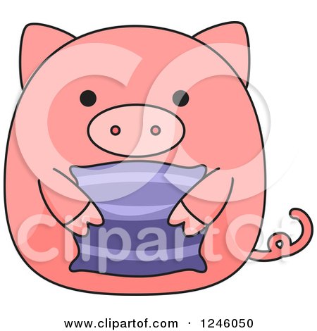 Clipart of a Pink Pig Holding a Pillow - Royalty Free Vector Illustration by BNP Design Studio
