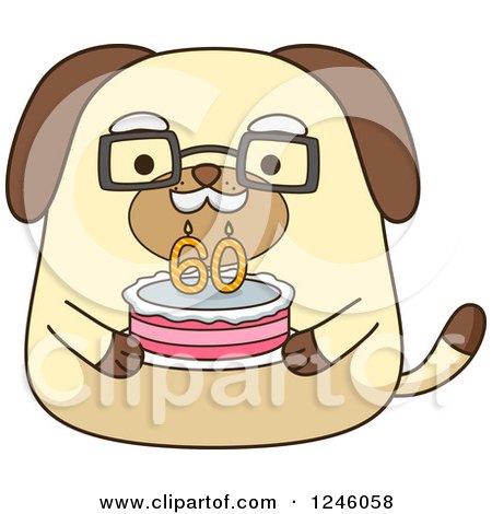 Clipart of a Senior Dog Holding a 60 Year Cake - Royalty Free Vector Illustration by BNP Design Studio