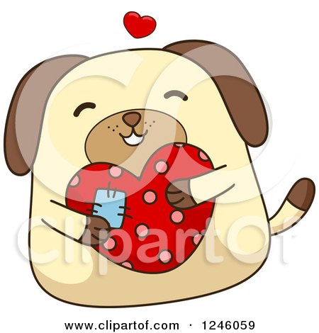 Clipart of a Dog Hugging a Patched Heart - Royalty Free Vector Illustration by BNP Design Studio
