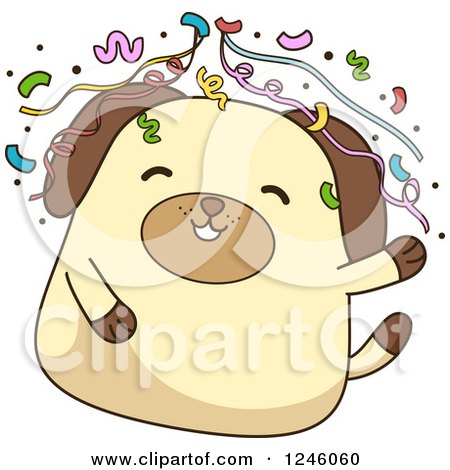 Clipart of a Party Dog with Confetti - Royalty Free Vector Illustration by BNP Design Studio