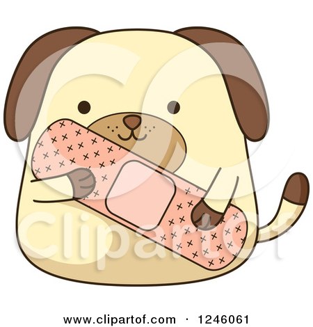 Clipart of a Dog Holding a Giant Bandage - Royalty Free Vector Illustration by BNP Design Studio