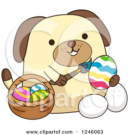Clipart of a Dog Painting Easter Eggs - Royalty Free Vector Illustration by BNP Design Studio