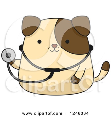 Clipart of a Brown Puppy Dog Doctor with a Stethoscop - Royalty Free Vector Illustration by BNP Design Studio