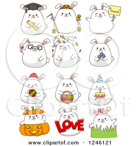 Clipart of a White Bunny Rabbit in Different Poses - Royalty Free Vector Illustration by BNP Design Studio