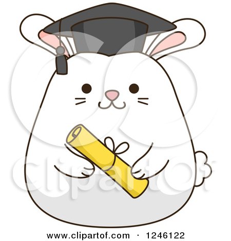 Clipart of a White Bunny Rabbit Graduate - Royalty Free Vector Illustration by BNP Design Studio