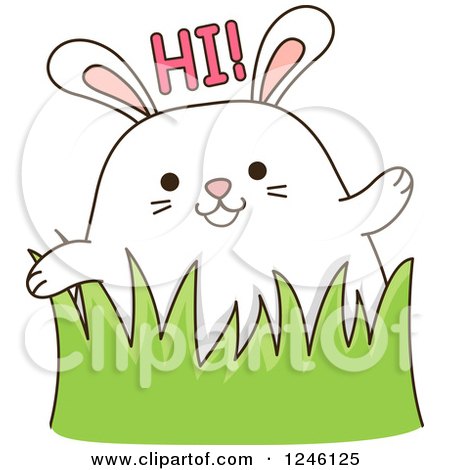 Clipart of a White Bunny Rabbit Saying Hi - Royalty Free Vector Illustration by BNP Design Studio