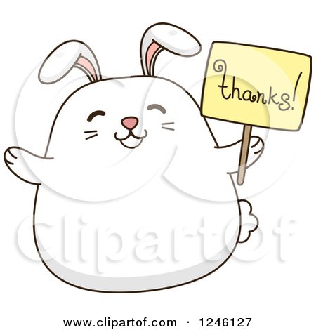 Clipart of a White Bunny Rabbit Holding a Thanks Sign - Royalty Free Vector Illustration by BNP Design Studio