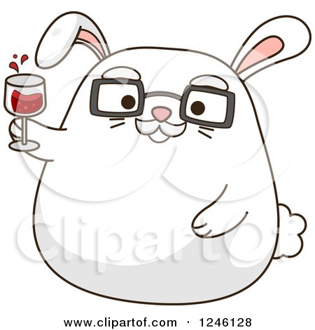 Clipart of a Senior White Bunny Rabbit Cheering with Wine - Royalty