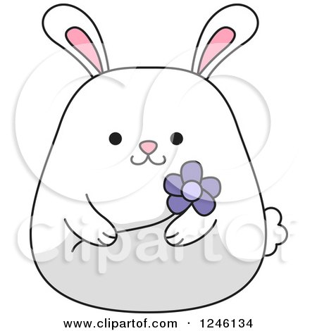 Clipart of a White Bunny Rabbit Holding a Purple Flower - Royalty Free Vector Illustration by BNP Design Studio