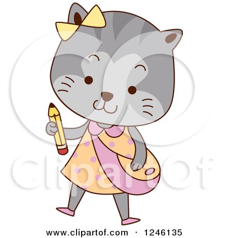 Clipart of a Cute School Cat Girl - Royalty Free Vector Illustration by BNP Design Studio