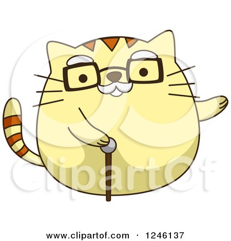 Clipart of a Yellow Senior Kitty Cat with a Cane - Royalty Free Vector Illustration by BNP Design Studio