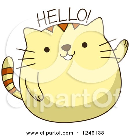 Clipart of a Yellow Kitty Cat Waving and Saying Hello - Royalty Free Vector Illustration by BNP Design Studio