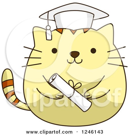 Clipart of a Yellow Graduation Kitty Cat with a Cap and Diploma - Royalty Free Vector Illustration by BNP Design Studio