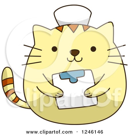 Clipart of a Yellow Kitty Cat Nurse Holding a Clipboard - Royalty Free Vector Illustration by BNP Design Studio