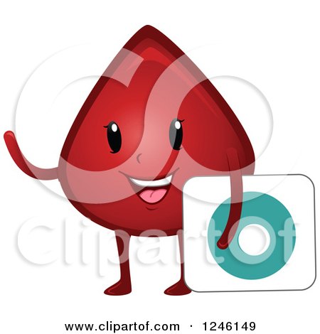 Clipart of a Happy Blood Drop Character with a Type O Sign - Royalty Free Vector Illustration by BNP Design Studio