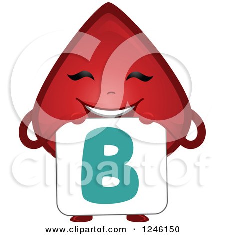Clipart of a Happy Blood Drop Character with a Type B Sign - Royalty Free Vector Illustration by BNP Design Studio