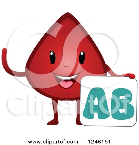 Clipart of a Happy Blood Drop Character with a Type AB Sign - Royalty Free Vector Illustration by BNP Design Studio