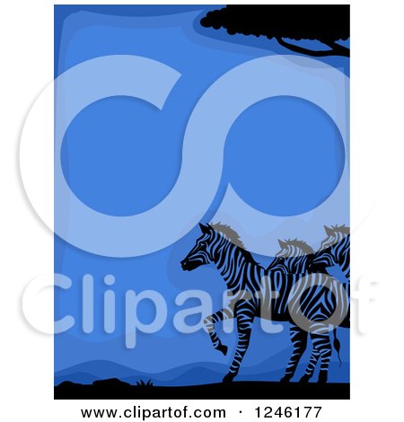 Clipart of a Blue African Zebra Background with Text Space - Royalty Free Vector Illustration by BNP Design Studio