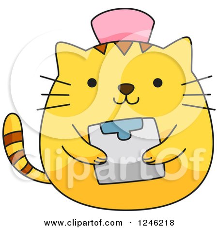 Clipart of a Yellow Kitty Cat Nurse Holding a Clipboard - Royalty Free Vector Illustration by BNP Design Studio