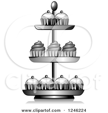 Clipart of a Grayscale Cupcake Stand - Royalty Free Vector Illustration by BNP Design Studio