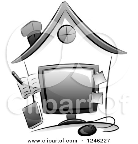 Clipart of a Home Business with a Computer and Accessories - Royalty Free Vector Illustration by BNP Design Studio