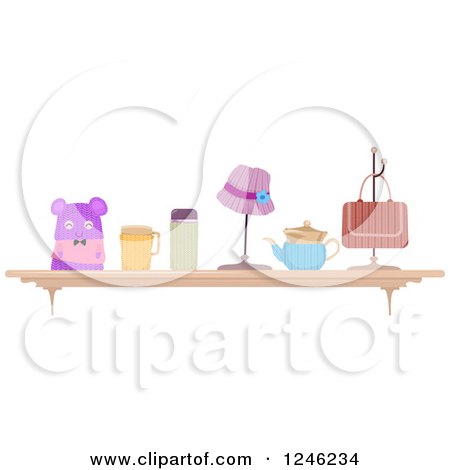 Clipart of a Shelf Display of Knitted Accessories - Royalty Free Vector Illustration by BNP Design Studio