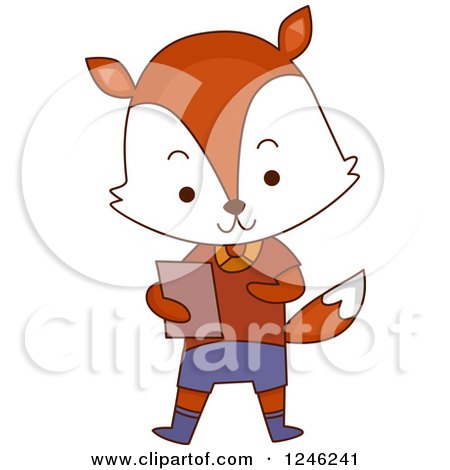 Clipart of a Cute School Fox Boy - Royalty Free Vector Illustration by BNP Design Studio