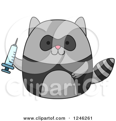Clipart of a Raccoon Holding a Syringe - Royalty Free Vector Illustration by BNP Design Studio