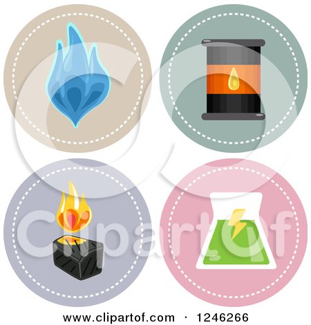 Clipart of Round Gas Oil Coal and Nuclear Energy Power Icons - Royalty Free Vector Illustration by BNP Design Studio