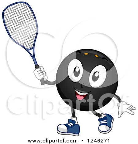 Clipart of a Squash Ball Holding a Racket - Royalty Free Vector Illustration by BNP Design Studio