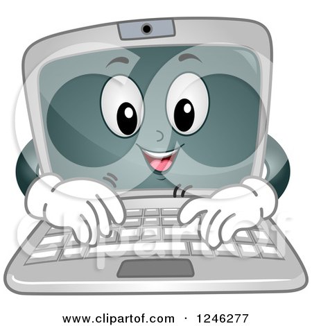 Clipart of a Cartoon Laptop Computer Character Typing - Royalty Free Vector Illustration by BNP Design Studio