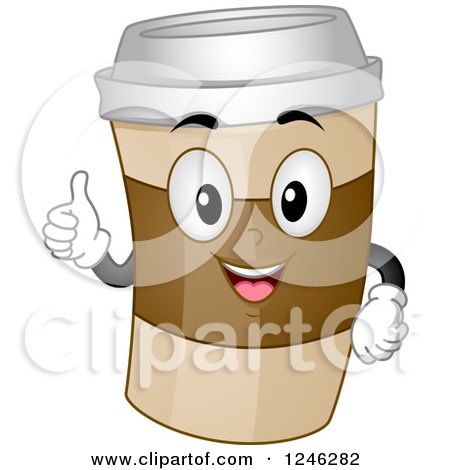 Clipart of a Happy to Go Coffee Character Holding a Thumb up - Royalty Free Vector Illustration by BNP Design Studio