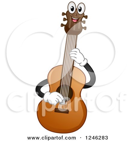 Clipart of a Happy Acoustic Guitar Playing Itself - Royalty Free Vector Illustration by BNP Design Studio