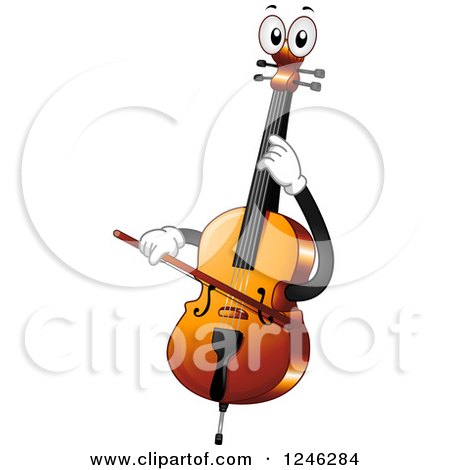 Clipart of a Cello Character Playing Itself - Royalty Free Vector Illustration by BNP Design Studio