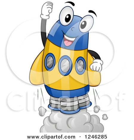 Clipart of a Happy Rocket Launching - Royalty Free Vector Illustration by BNP Design Studio