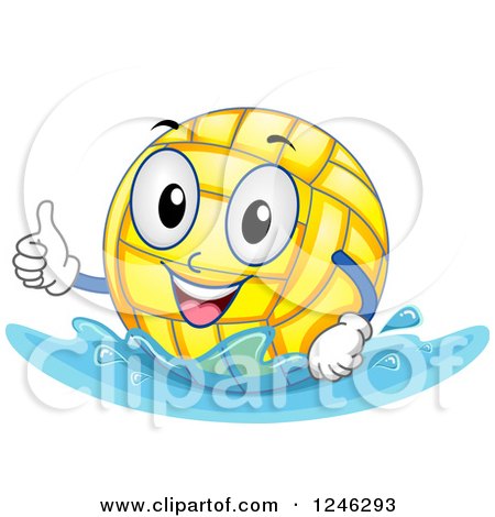 Clipart of a Floating Water Polo Ball Holding a Thumb up - Royalty Free Vector Illustration by BNP Design Studio