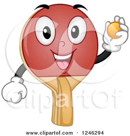 Clipart of a Table Tennis Racket Character Holding a Ball - Royalty Free Vector Illustration by BNP Design Studio