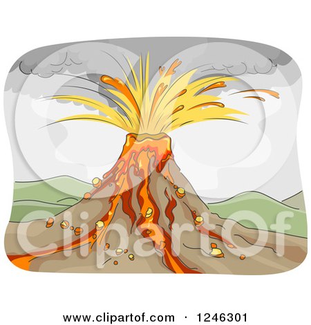 Clipart of a Volcano Erupting with Lava and an Ash Cloud - Royalty Free Vector Illustration by BNP Design Studio