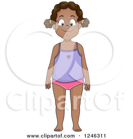 Clipart of a Happy African American Girl in Her Undergarments - Royalty Free Vector Illustration by BNP Design Studio